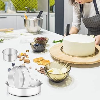 食器 cake TeamFar Cake Pan, 4'' / 6'' / 8'', Stainless Steel Round